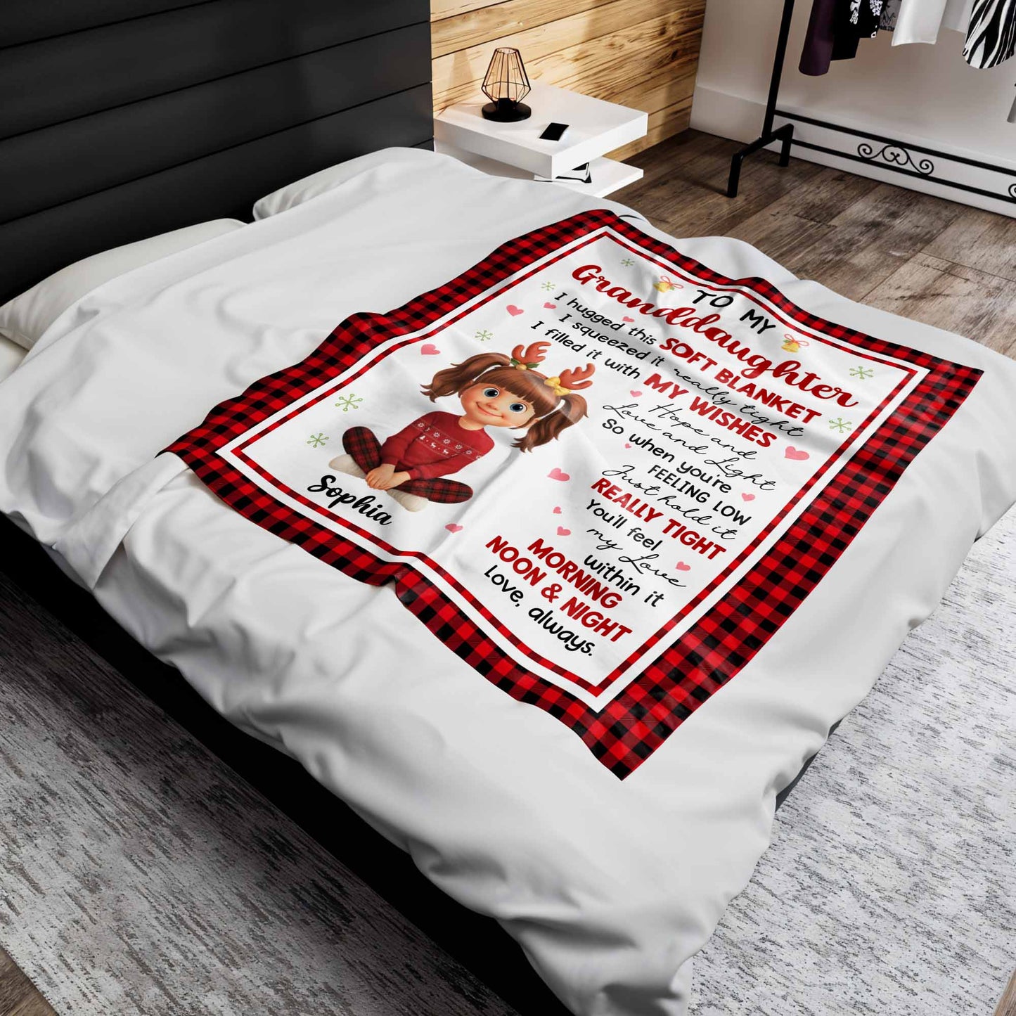 To My Granddaughter Hopes And Wishes Blanket With Cartoon Girl