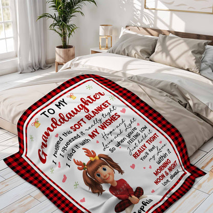 To My Granddaughter Hopes And Wishes Blanket With Cartoon Girl