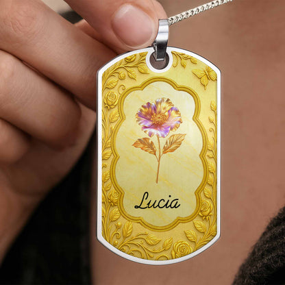 Custom Flower and Name Dog Tag Necklace - Personalized Custom Dog Tag Necklace - GDT426_DTNECK