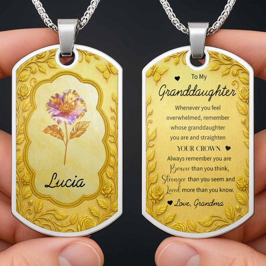 Custom Flower and Name Dog Tag Necklace - Personalized Custom Dog Tag Necklace - GDT426_DTNECK