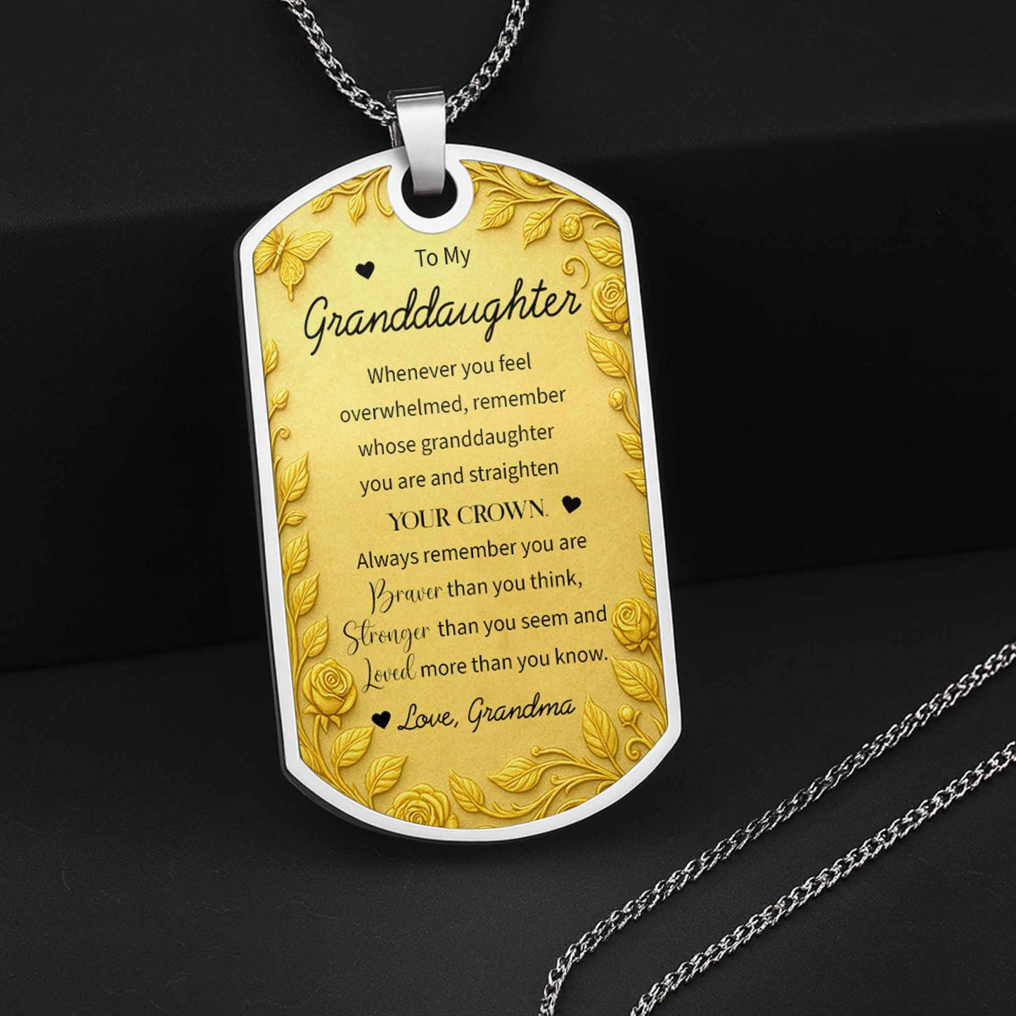 Custom Flower and Name Dog Tag Necklace - Personalized Custom Dog Tag Necklace - GDT426_DTNECK