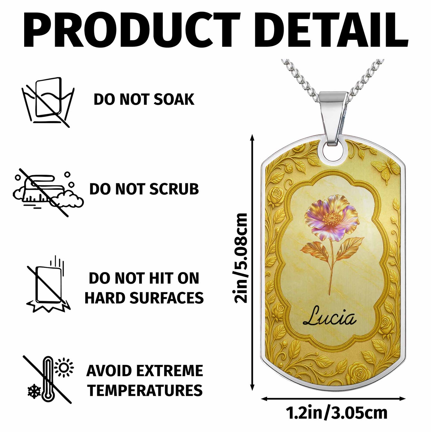 Custom Flower and Name Dog Tag Necklace - Personalized Custom Dog Tag Necklace - GDT426_DTNECK