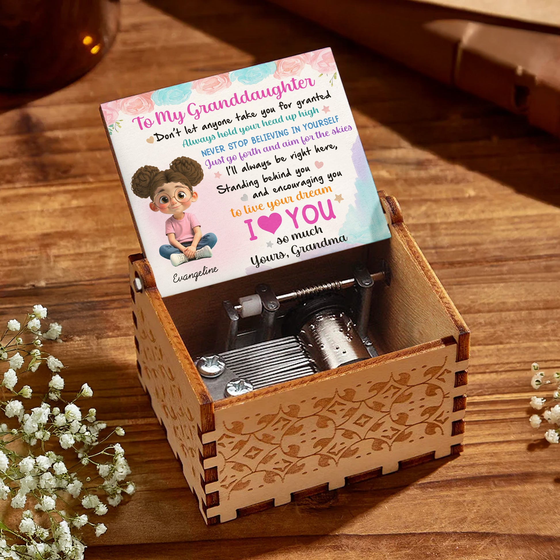 To My Granddaughter, Roses And Cartoon Girl