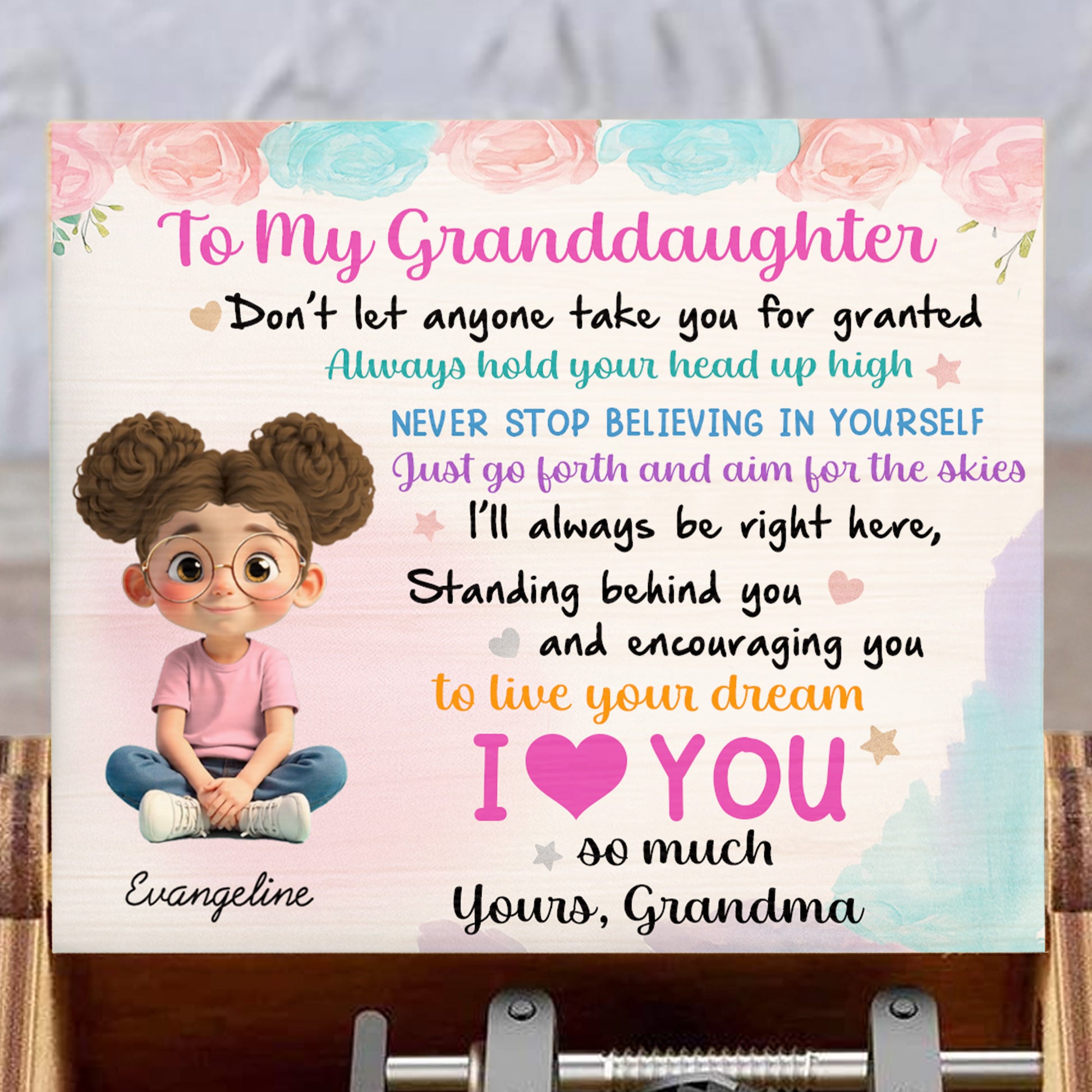 To My Granddaughter, Roses And Cartoon Girl