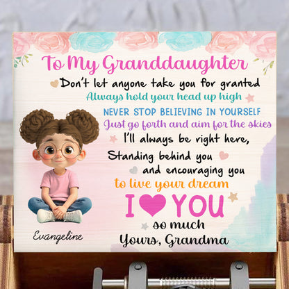 To My Granddaughter, Roses And Cartoon Girl