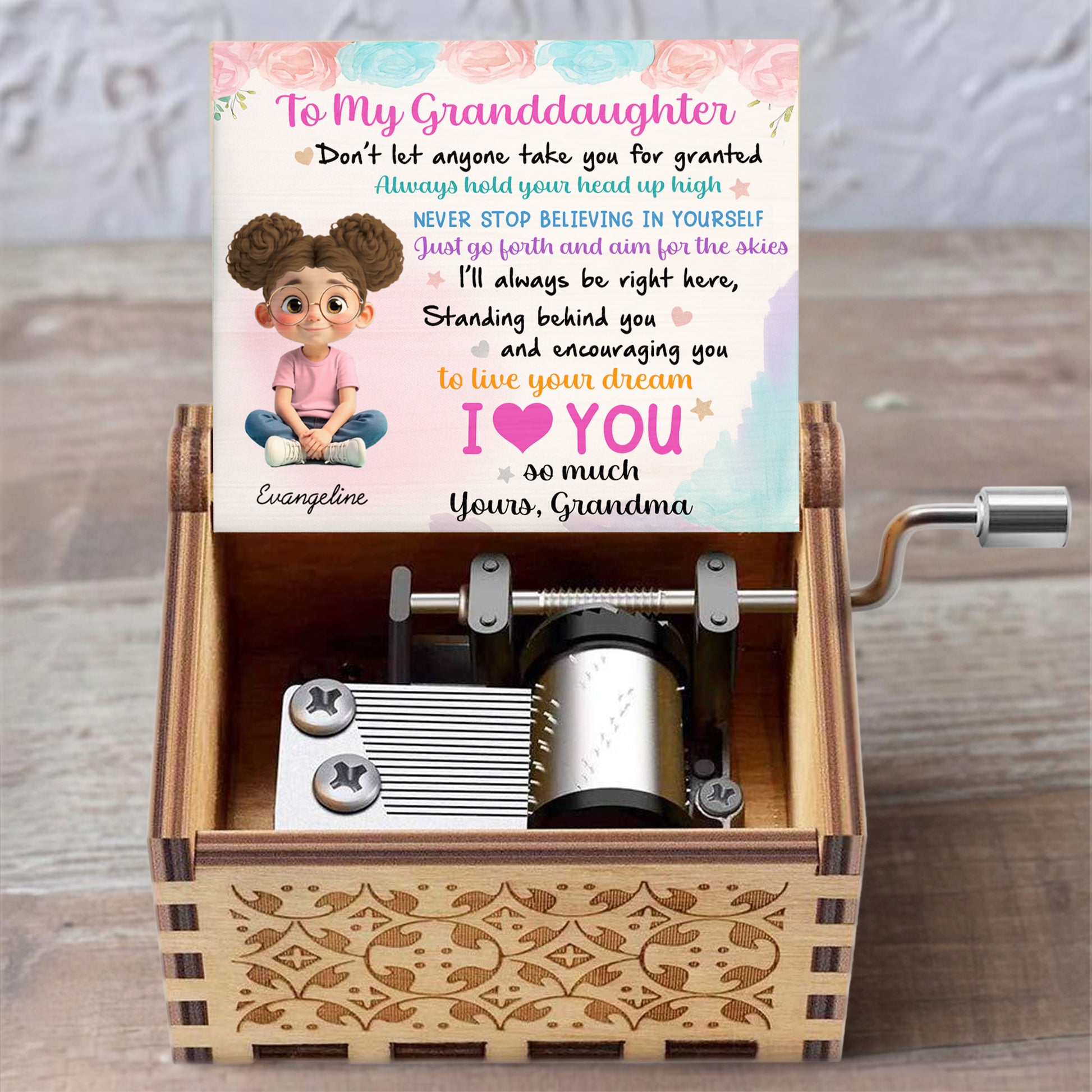 To My Granddaughter, Roses And Cartoon Girl