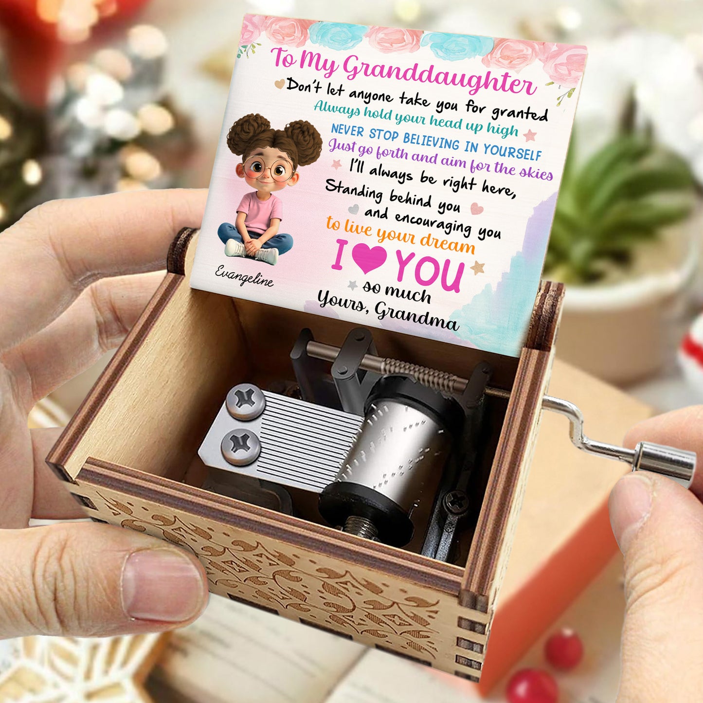 To My Granddaughter, Roses And Cartoon Girl