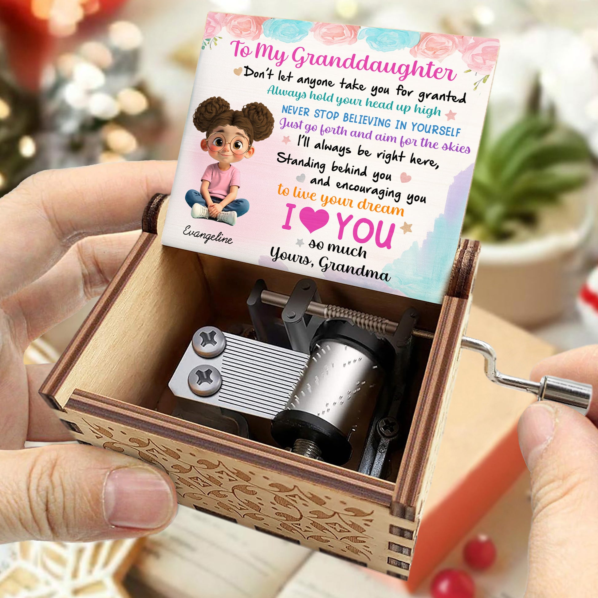 To My Granddaughter, Roses And Cartoon Girl