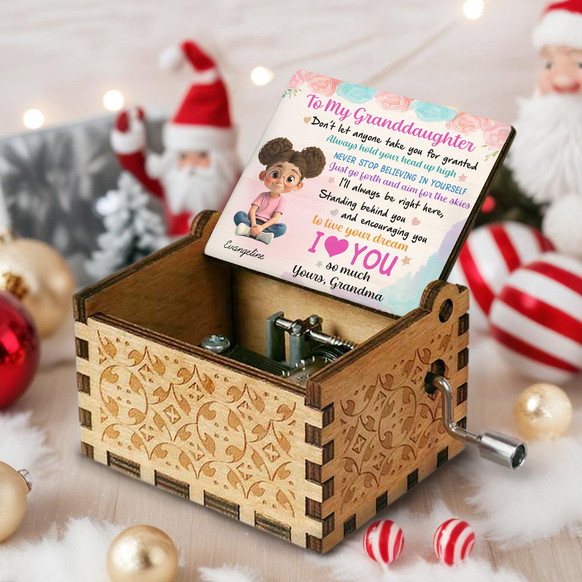 To My Granddaughter, Roses And Cartoon Girl