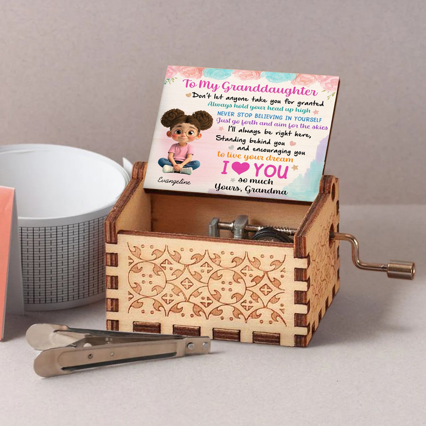 To My Granddaughter, Roses And Cartoon Girl