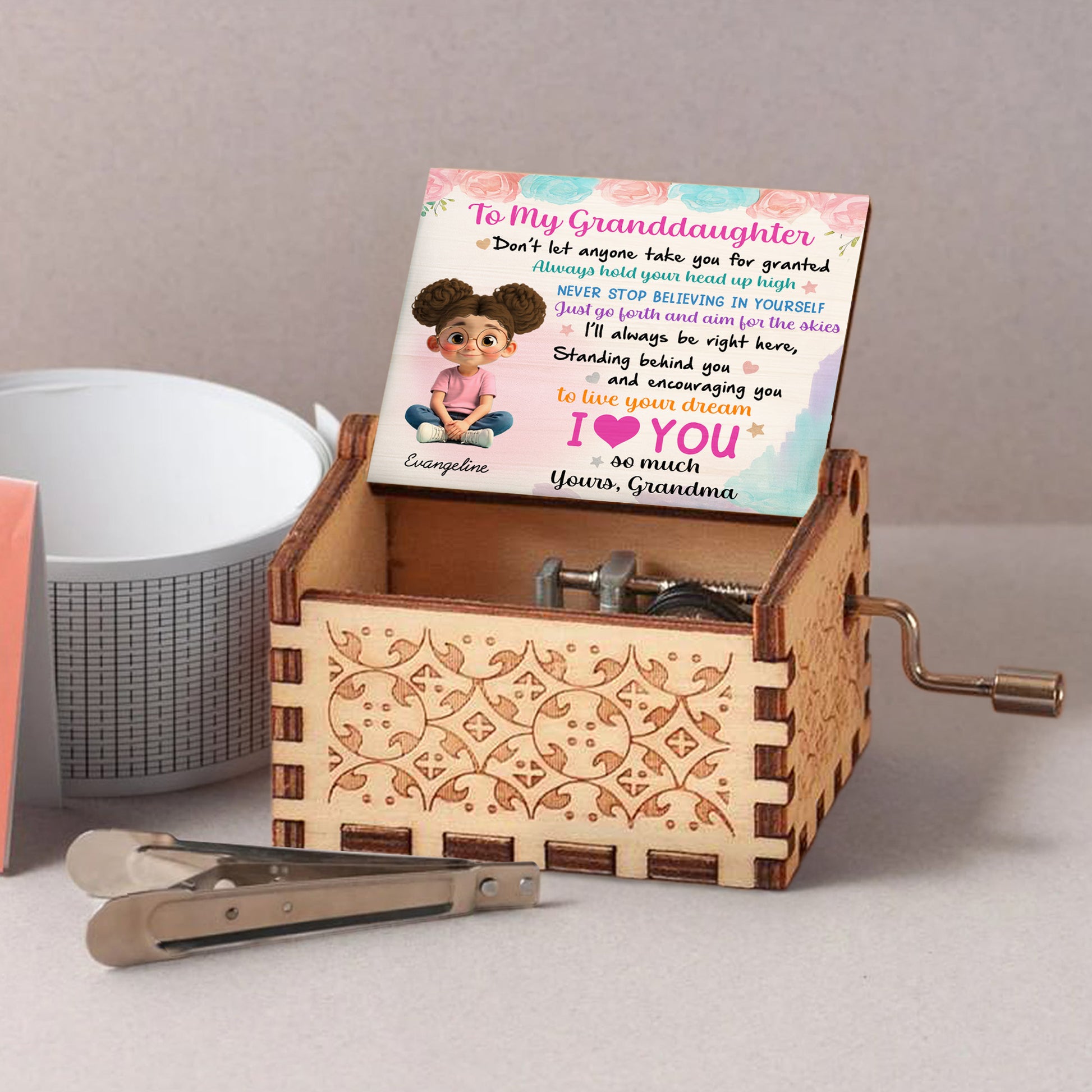 To My Granddaughter, Roses And Cartoon Girl