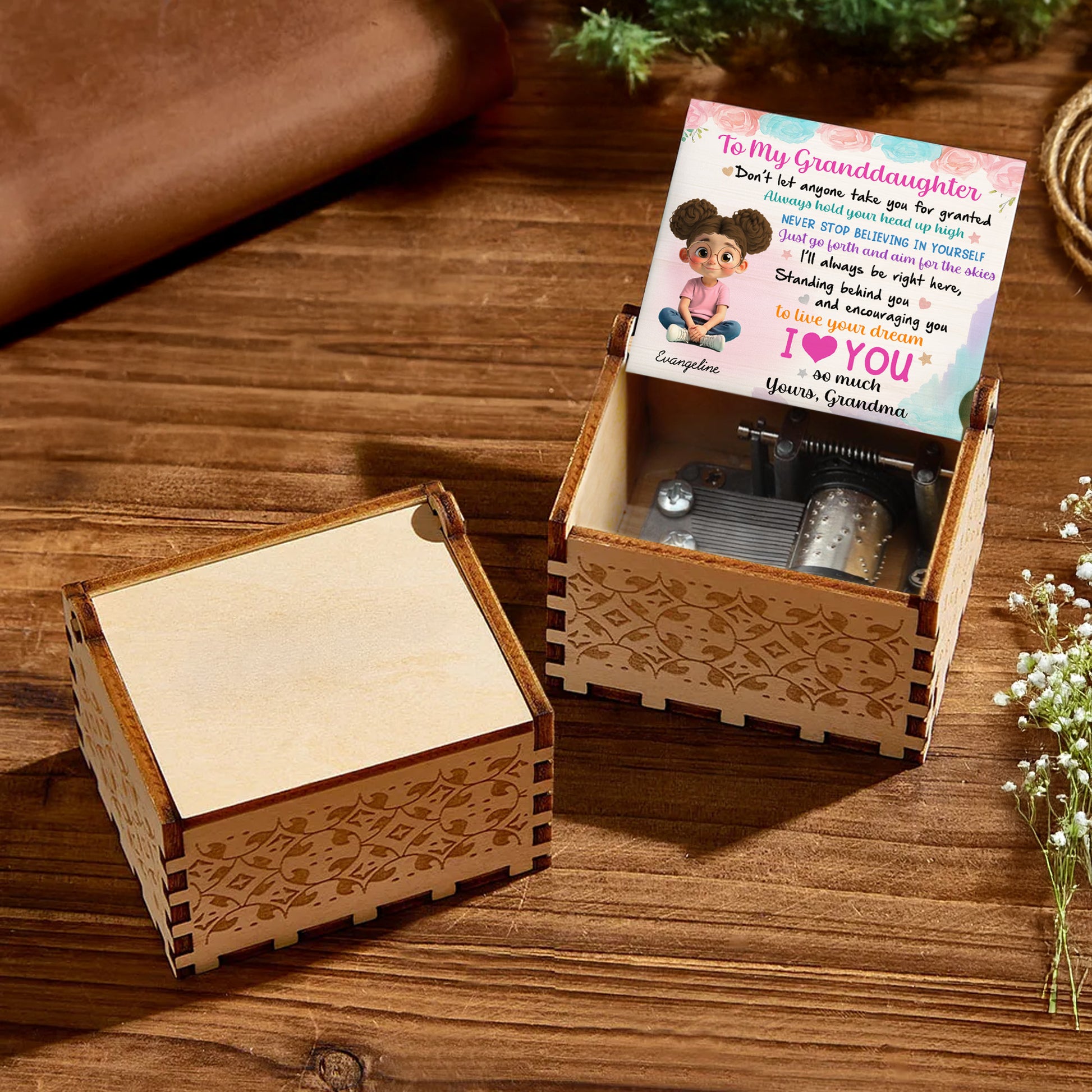 To My Granddaughter, Roses And Cartoon Girl