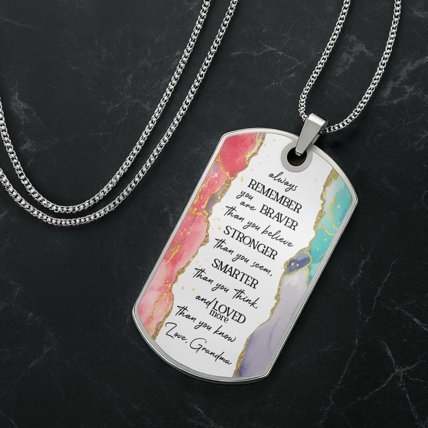 To My Granddaughter, Flowers And Butterflies Necklace - Personalized Custom Dog Tag Necklace - GDT429_DTNECK