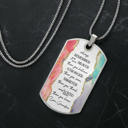To My Granddaughter, Flowers And Butterflies Necklace - Personalized Custom Dog Tag Necklace - GDT429_DTNECK