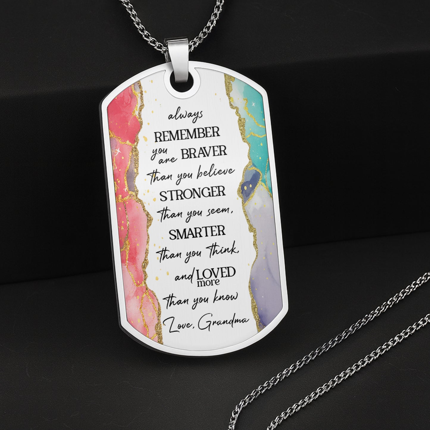 To My Granddaughter, Flowers And Butterflies Necklace - Personalized Custom Dog Tag Necklace - GDT429_DTNECK