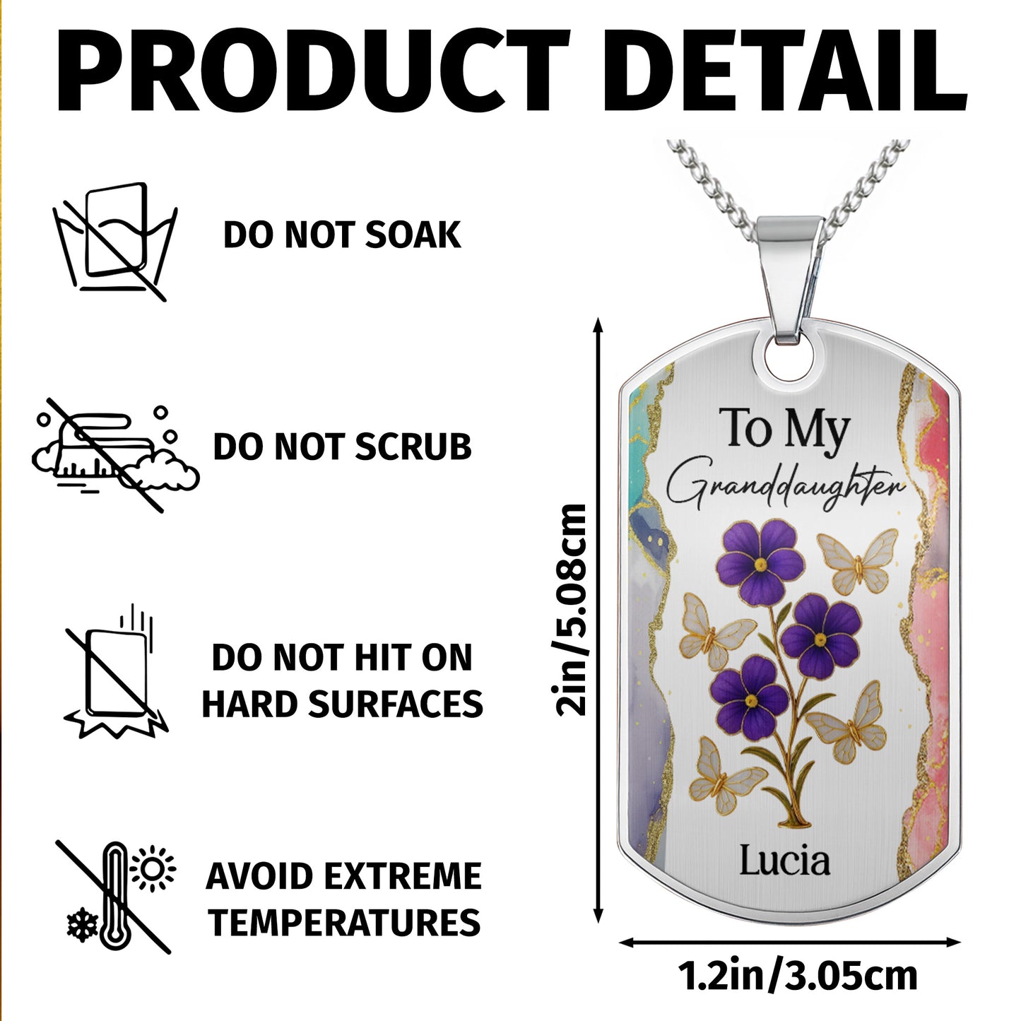 To My Granddaughter, Flowers And Butterflies Necklace - Personalized Custom Dog Tag Necklace - GDT429_DTNECK
