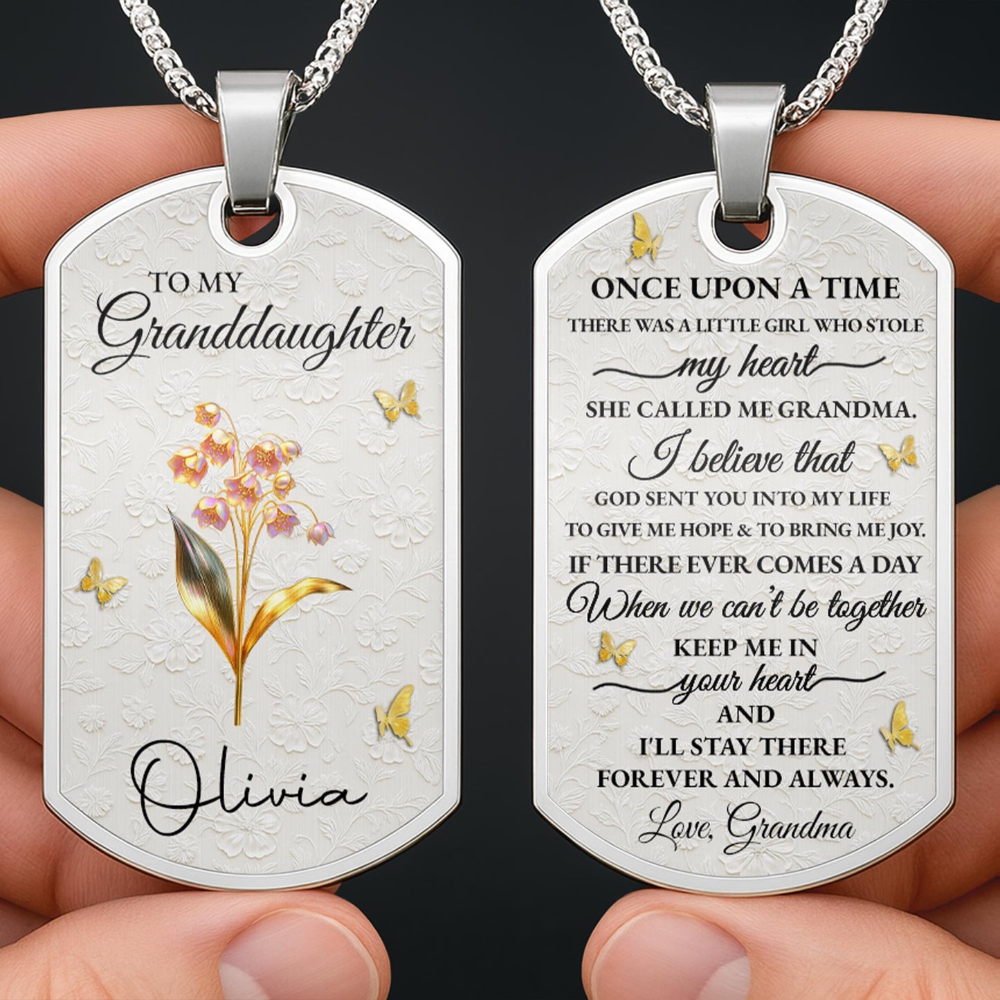 To My Granddaughter, Flower and Butterflies Necklace