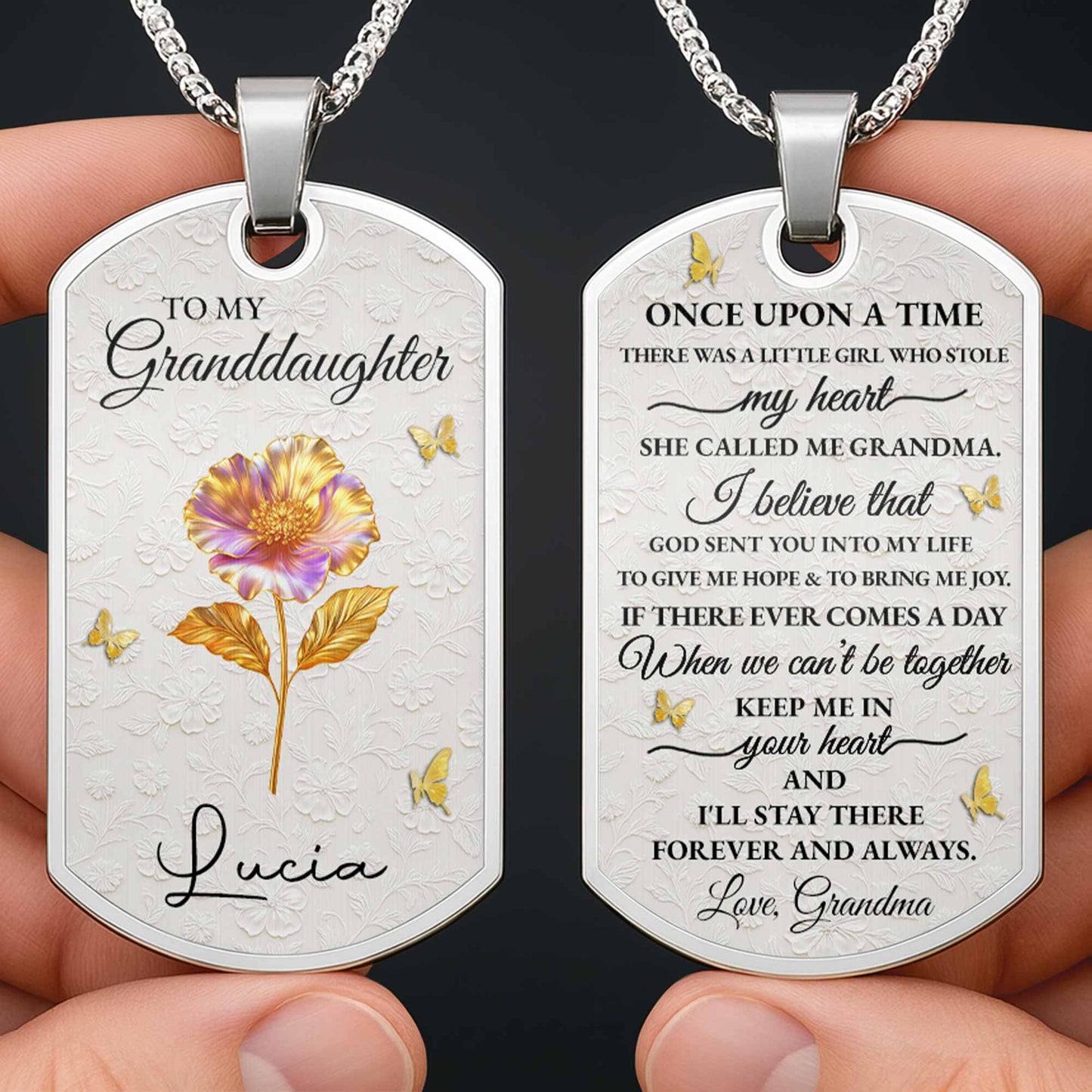 To My Granddaughter, Flower and Butterflies Necklace