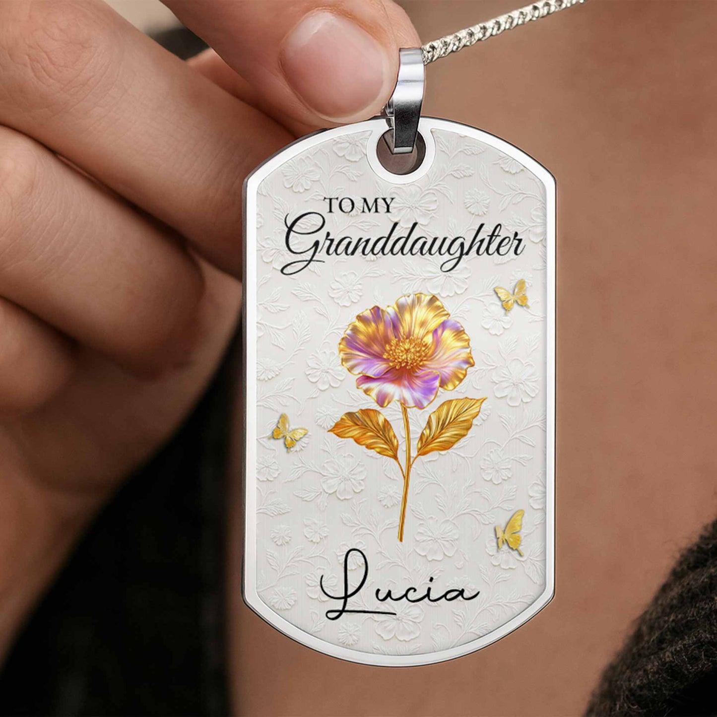 To My Granddaughter, Flower and Butterflies Necklace