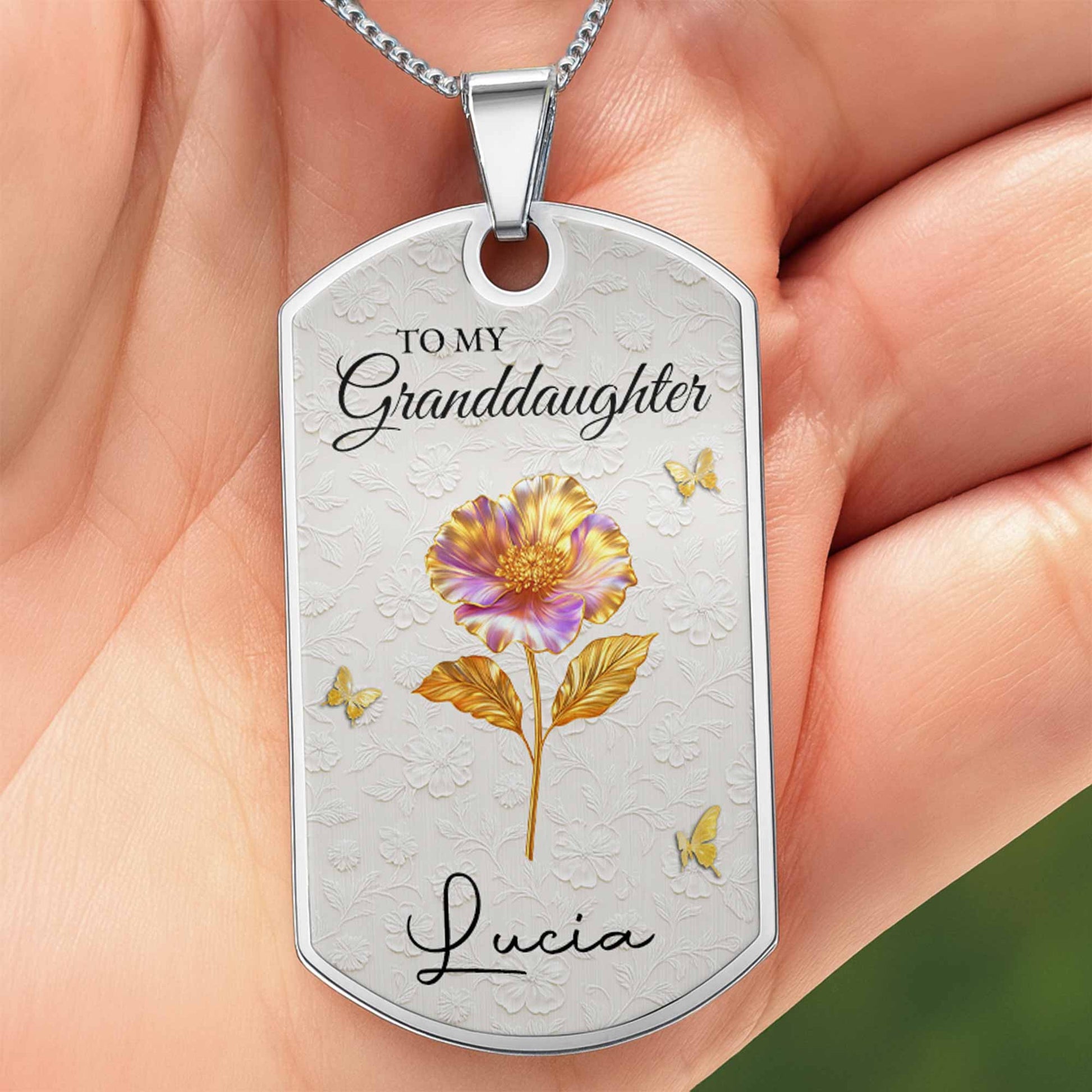 To My Granddaughter, Flower and Butterflies Necklace
