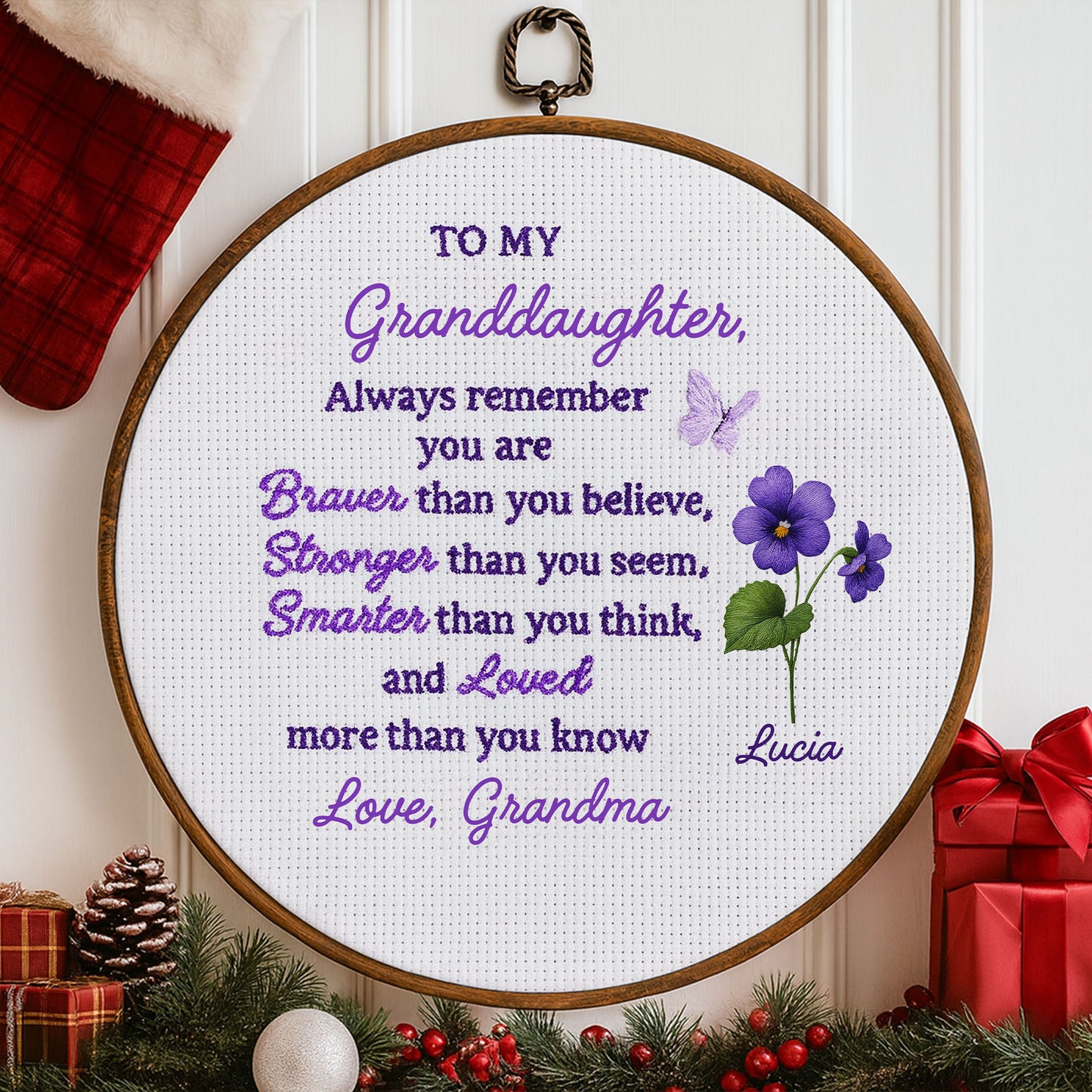 To My Granddaughter, Always Remember You Are Braver - Personalized Round Framed Wall Art - GDT430_RWART