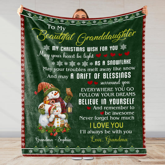 To My Beautiful Granddaughter, Christmas Wishes With Snowman