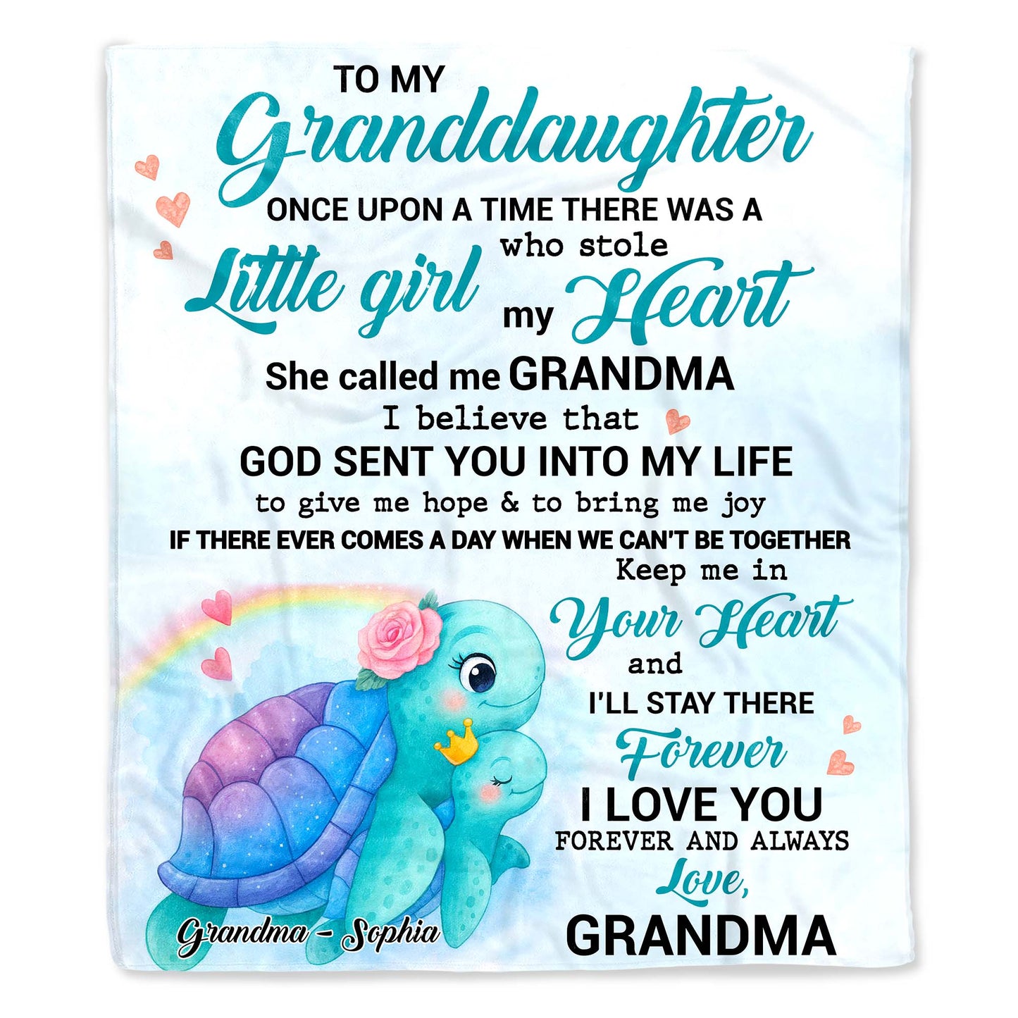 To My Granddaughter, Turtle and Hearts Design