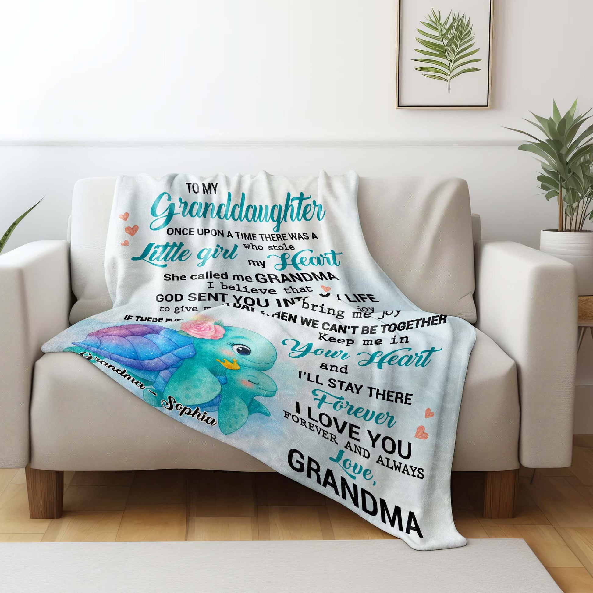 To My Granddaughter, Turtle and Hearts Design