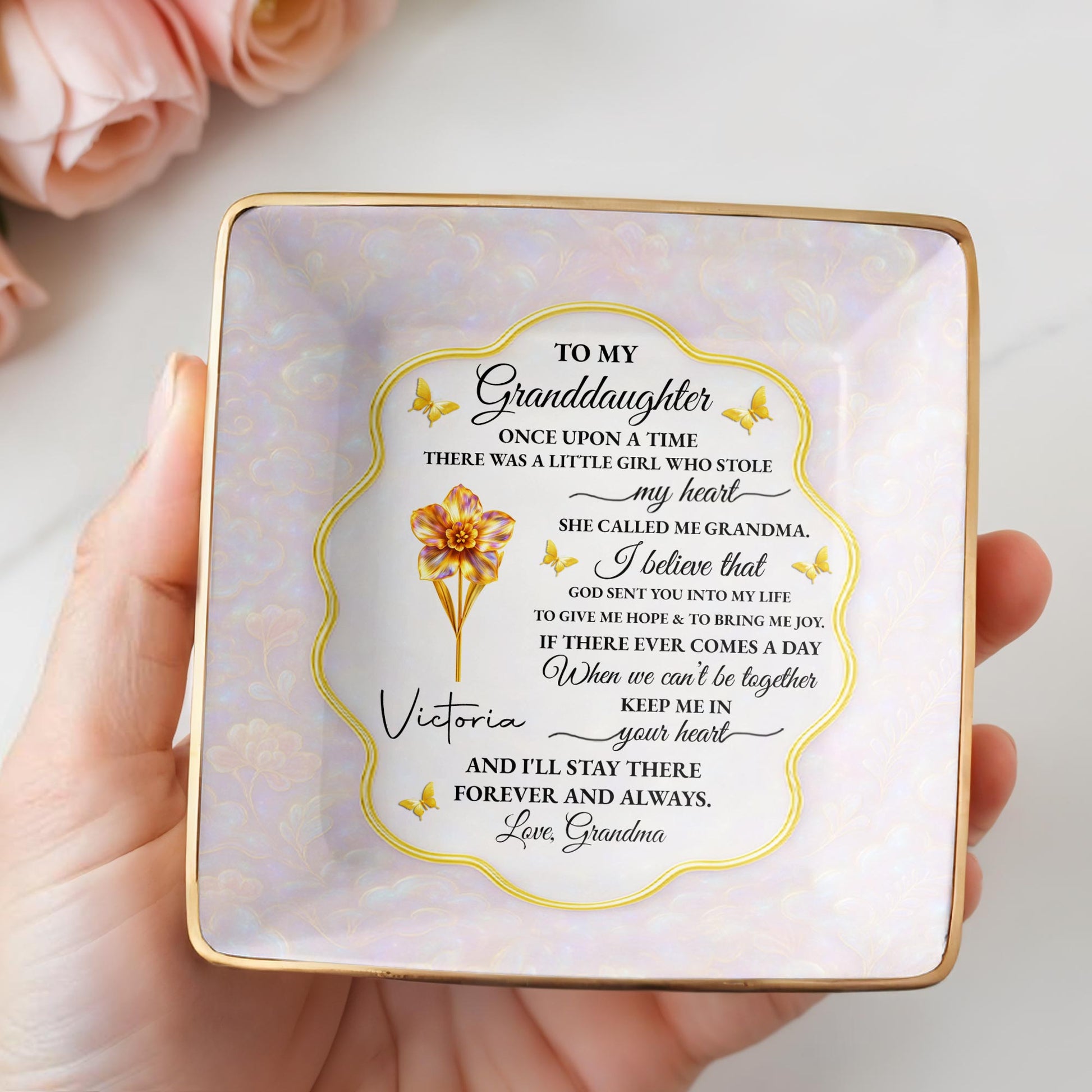 To My Granddaughter, Love Forever, Flowers And Swirls Design