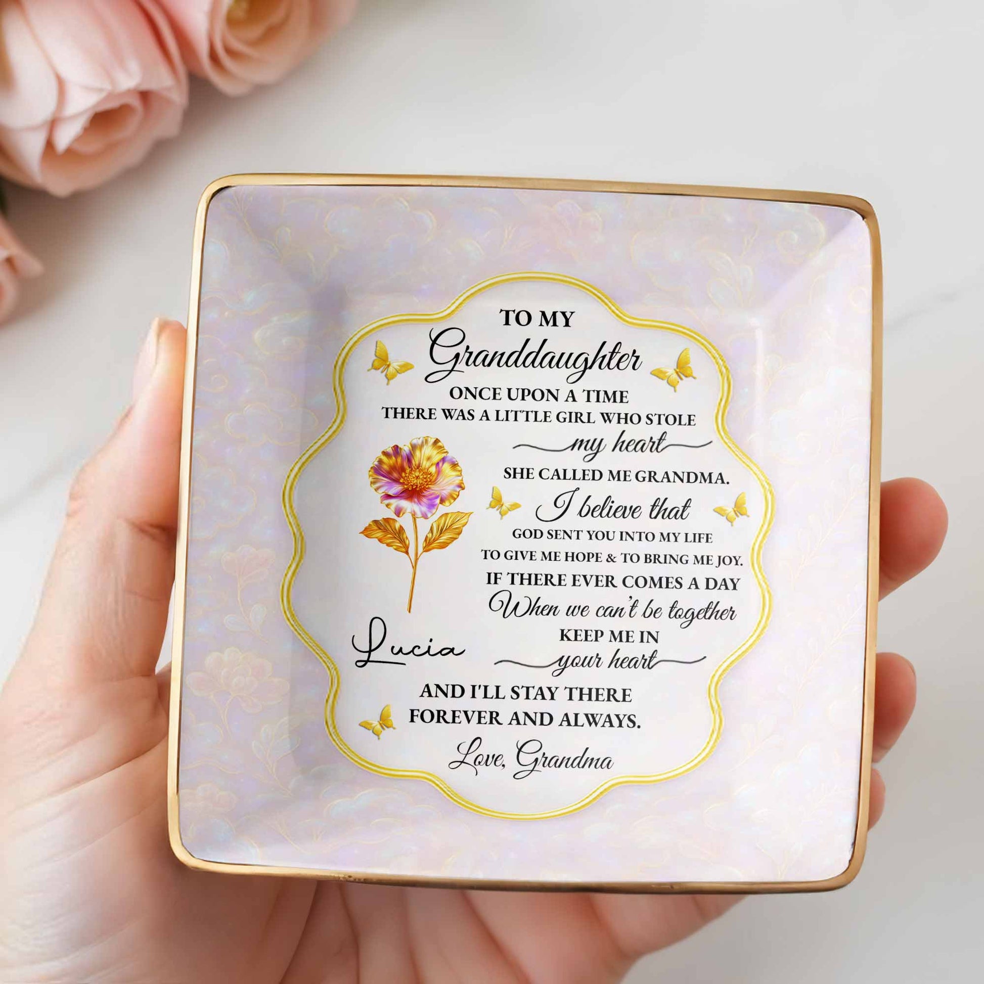 To My Granddaughter, Love Forever, Flowers And Swirls Design