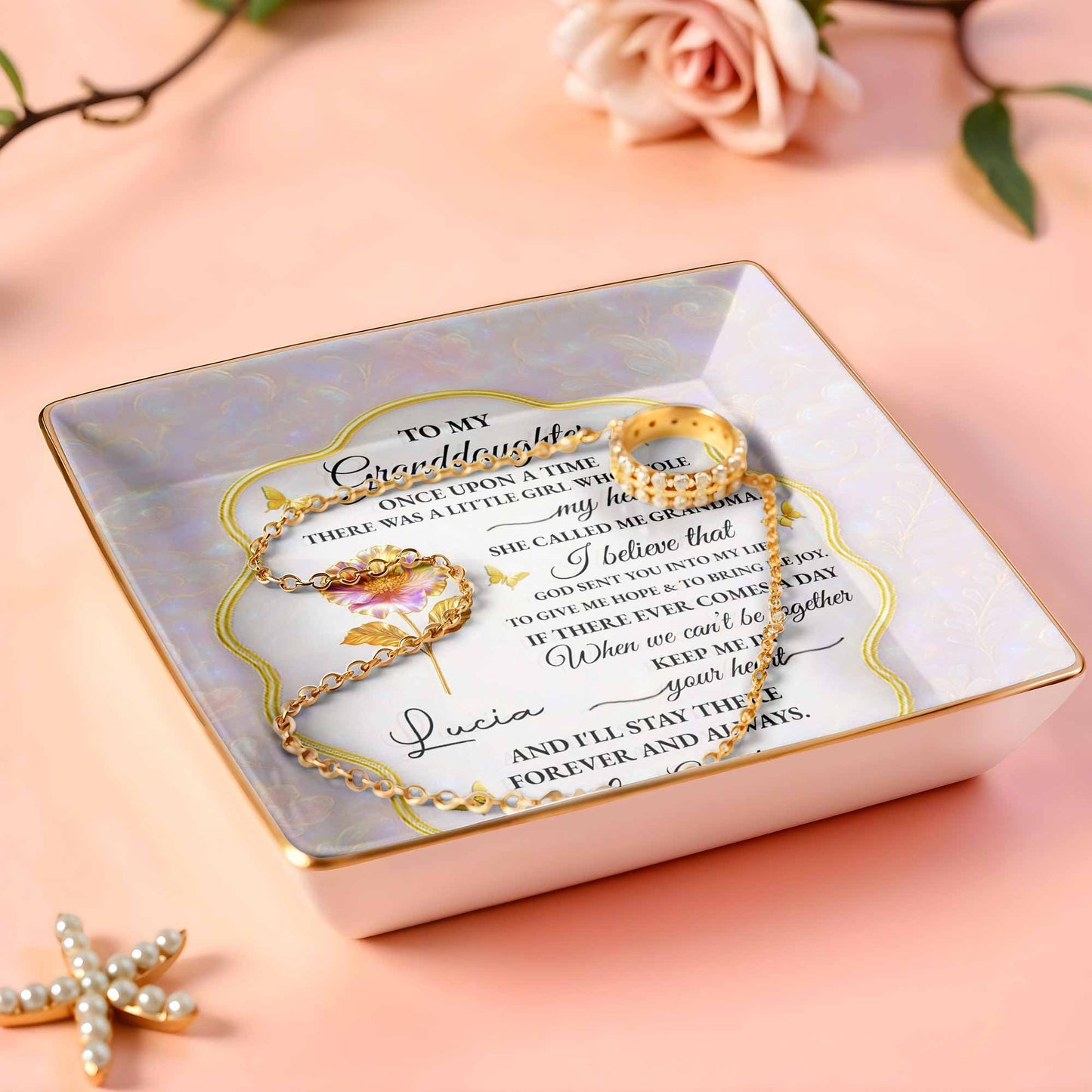 To My Granddaughter, Love Forever, Flowers And Swirls Design