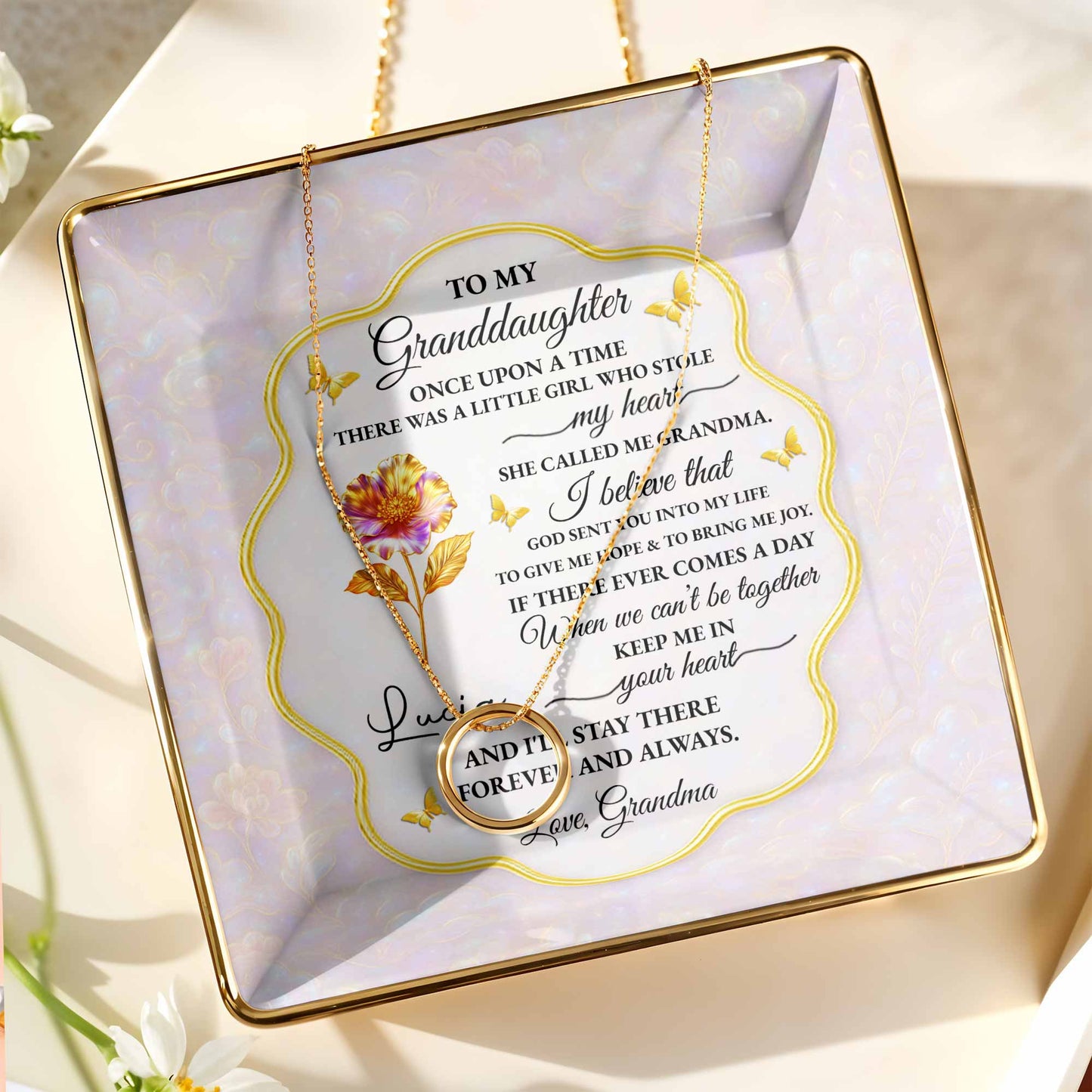 To My Granddaughter, Love Forever, Flowers And Swirls Design