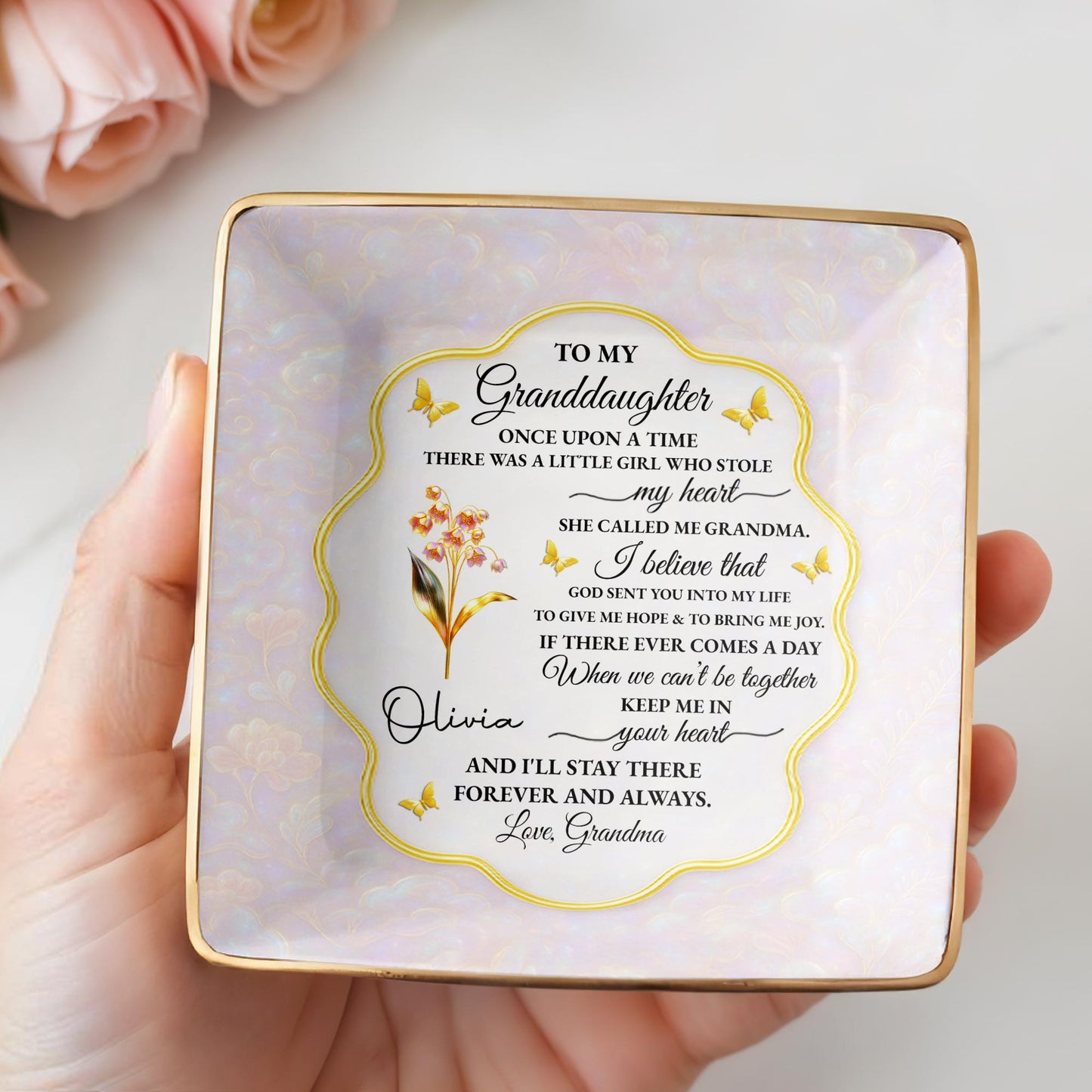 To My Granddaughter, Love Forever, Flowers And Swirls Design