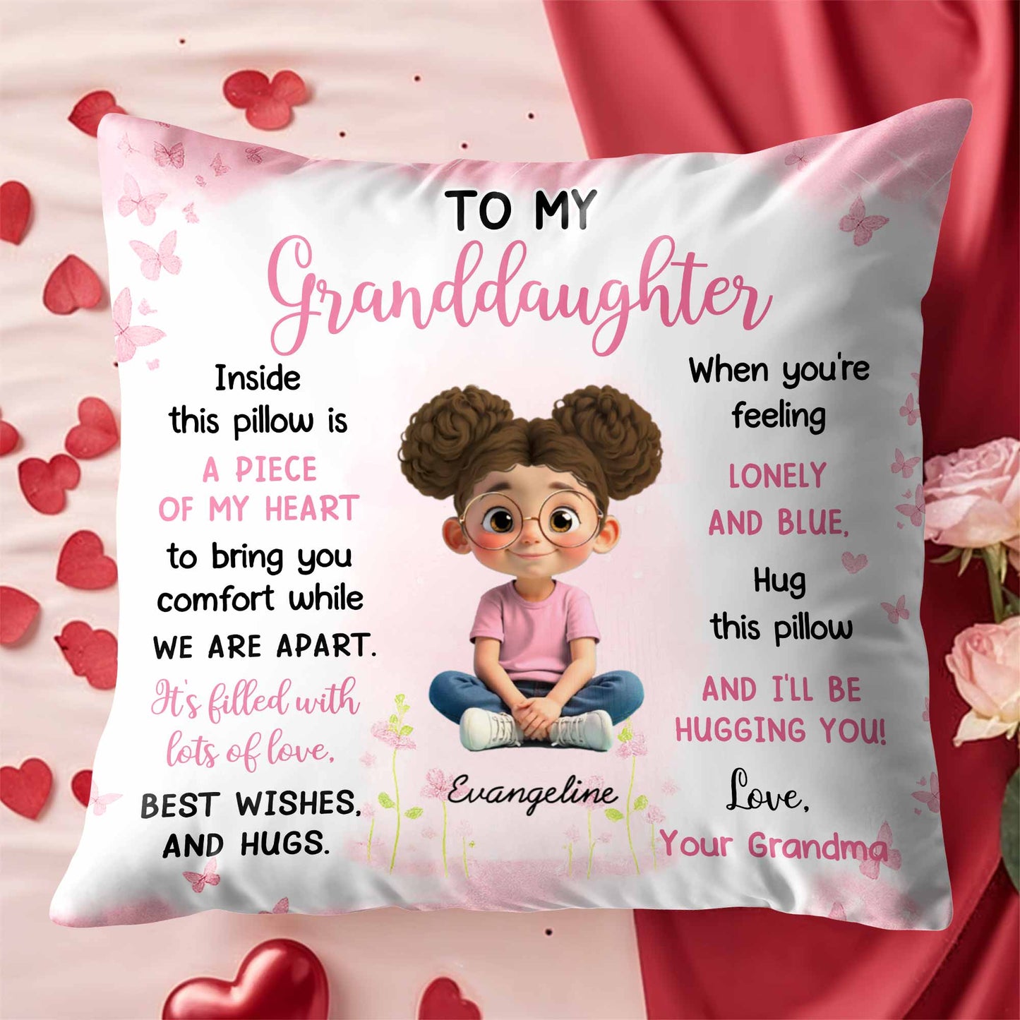 Piece Of My Heart Comfort Pillow With Girl And Hearts - Personalized Custom Pillow, Insert Included - GDT435_PLW