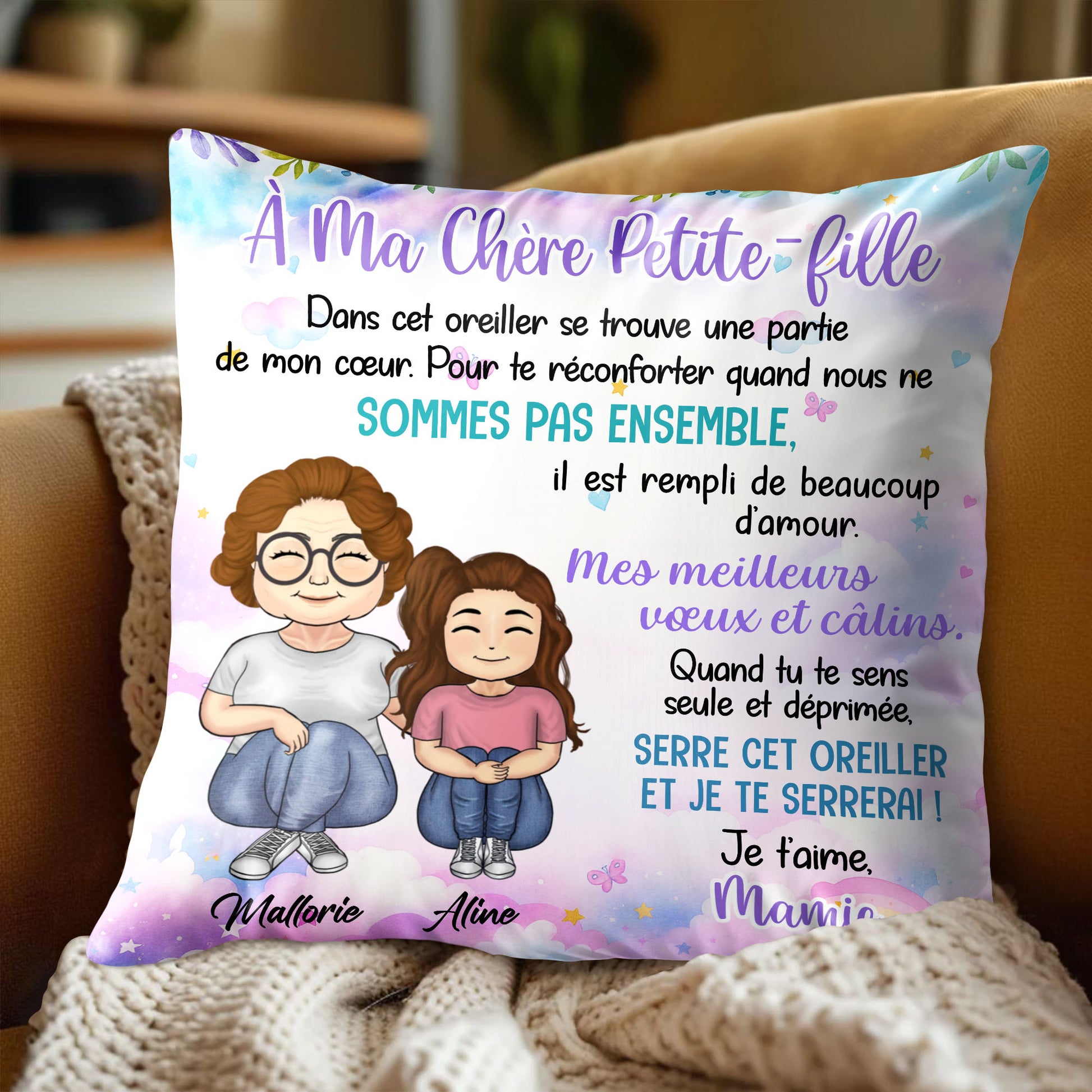 À Ma Chère Petite-Fille, Pillow With Grandmother And Granddaughter