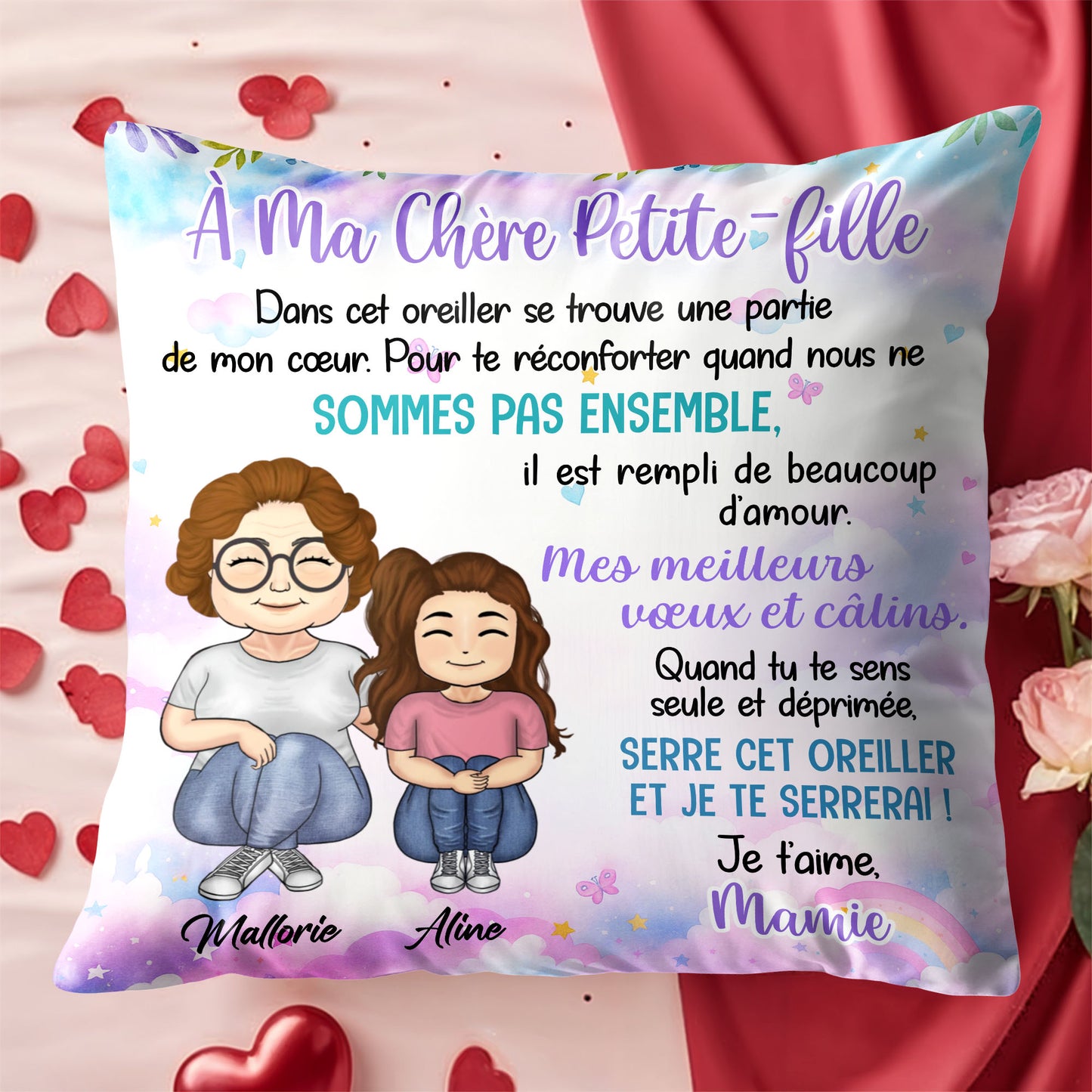 À Ma Chère Petite-Fille, Pillow With Grandmother And Granddaughter