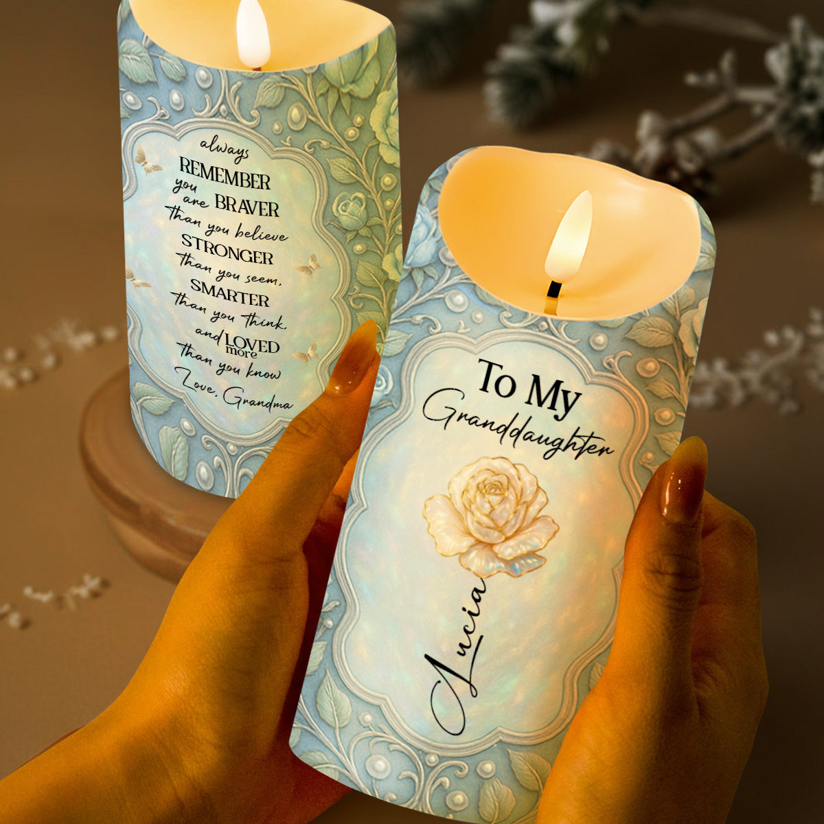 To My Granddaughter, Rose And Butterfly LED Candle