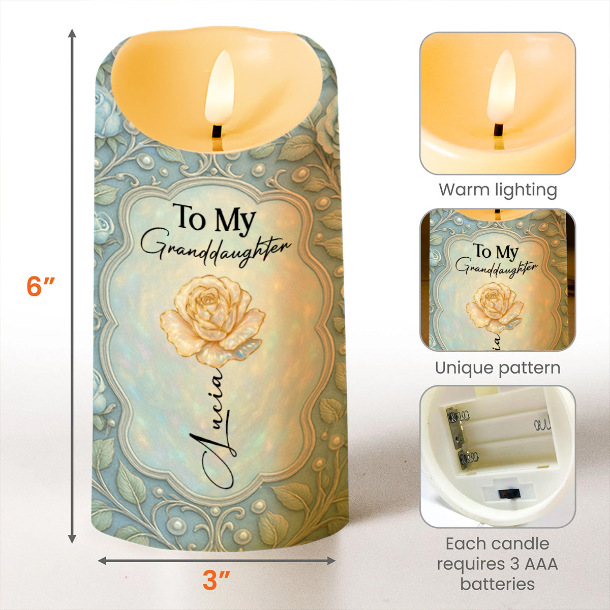 To My Granddaughter, Rose And Butterfly LED Candle