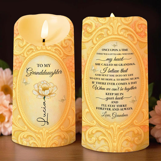 To My Granddaughter, A Keepsake Candle With Flower And Butterfly