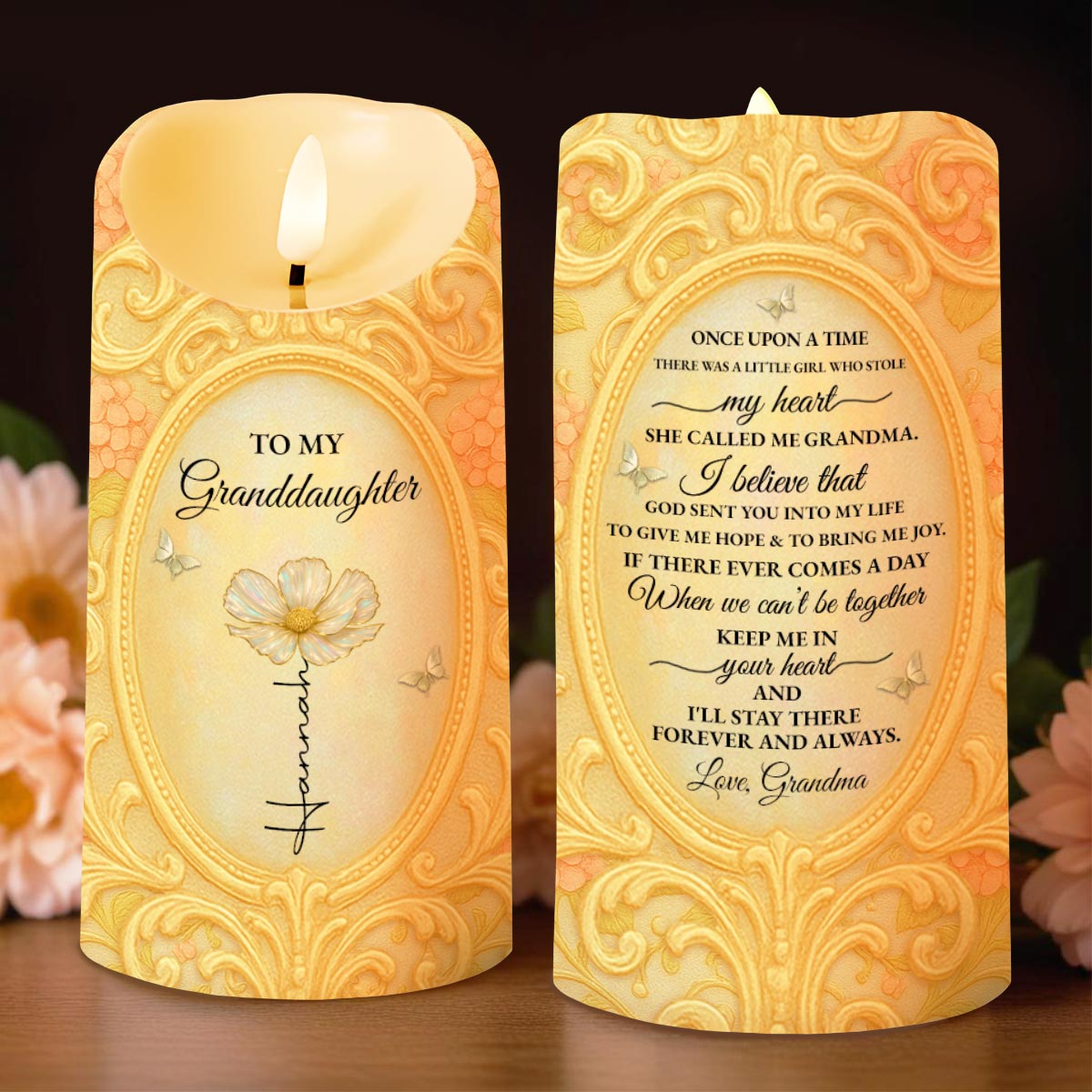 To My Granddaughter, A Keepsake Candle With Flower And Butterfly