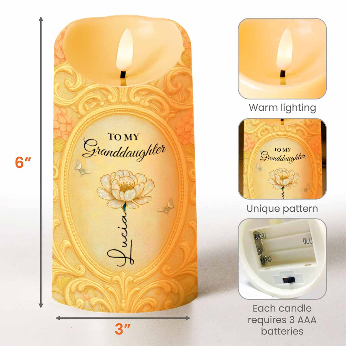 To My Granddaughter, A Keepsake Candle With Flower And Butterfly