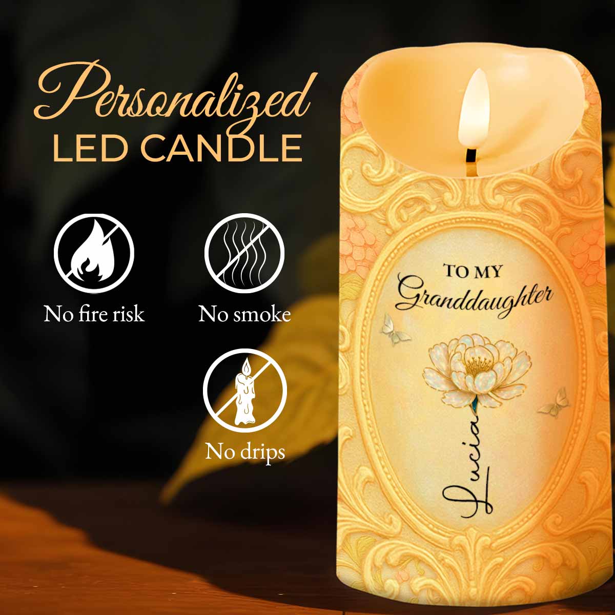 To My Granddaughter, A Keepsake Candle With Flower And Butterfly