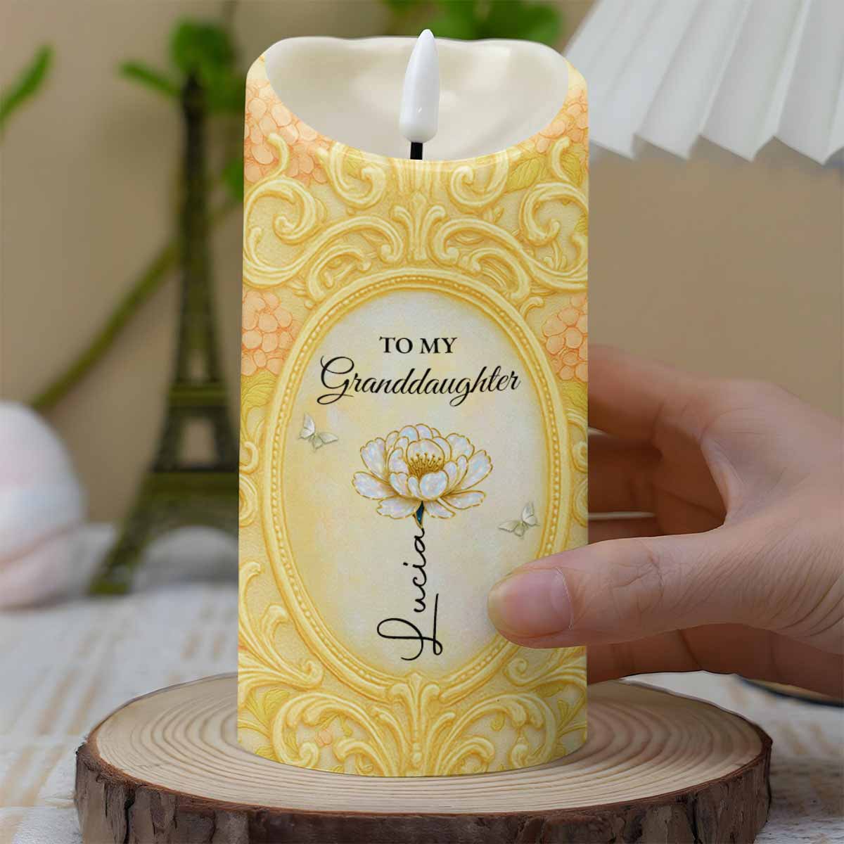 To My Granddaughter, A Keepsake Candle With Flower And Butterfly