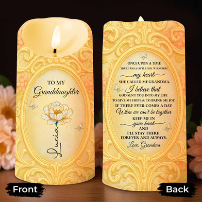 To My Granddaughter, A Keepsake Candle With Flower And Butterfly