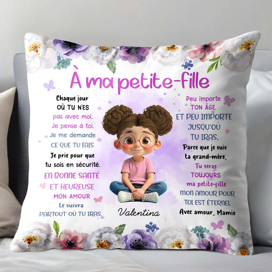 À Ma Petite-Fille, Flowers And Young Girl Theme - Personalized Custom Pillow, Insert Included - GDT453_PLW