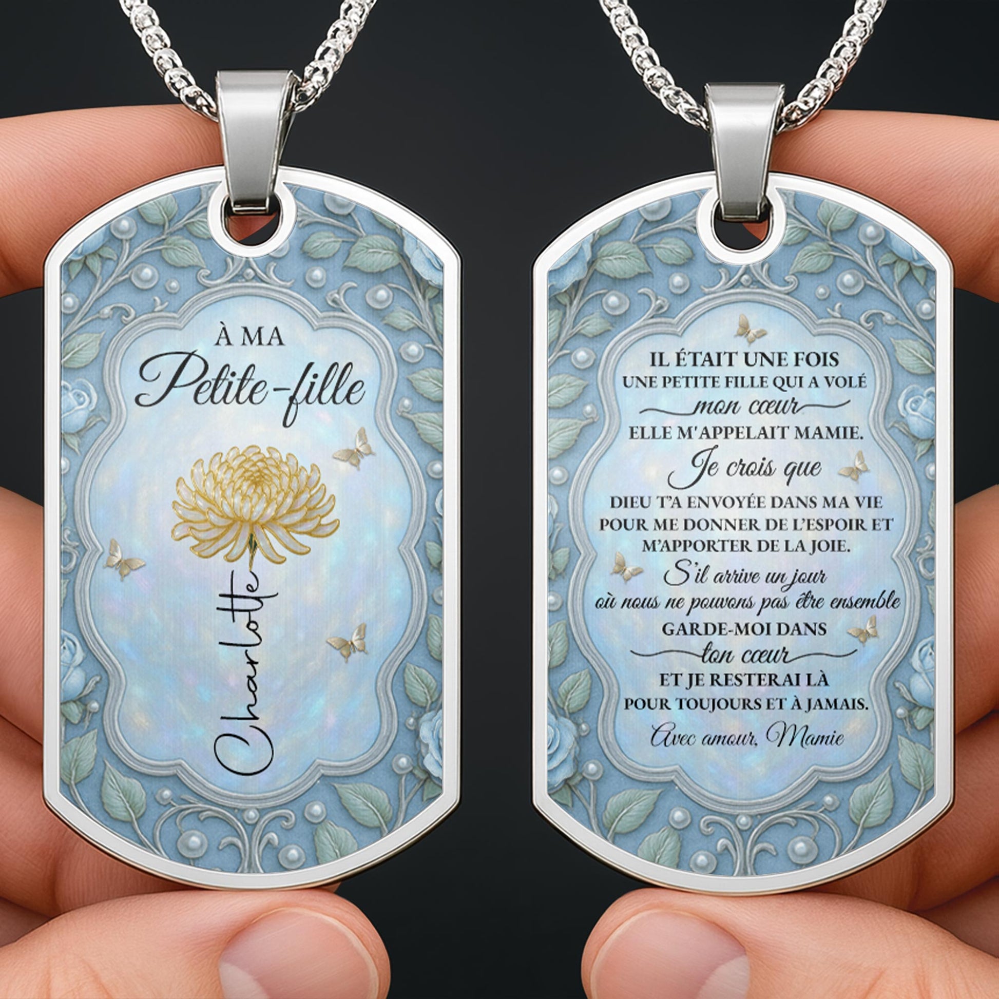 To My Beloved Granddaughter Flower Design Necklace