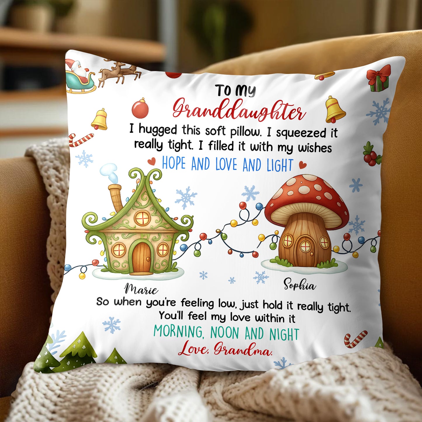 I Hugged This Soft Pillow With Christmas Lights and Gifts