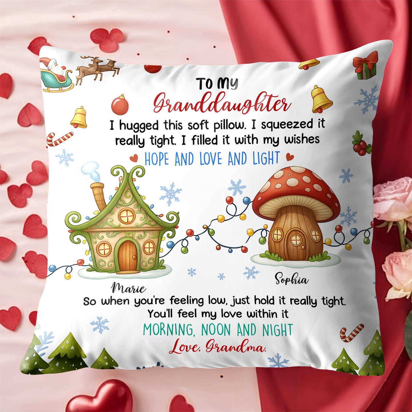 I Hugged This Soft Pillow With Christmas Lights and Gifts