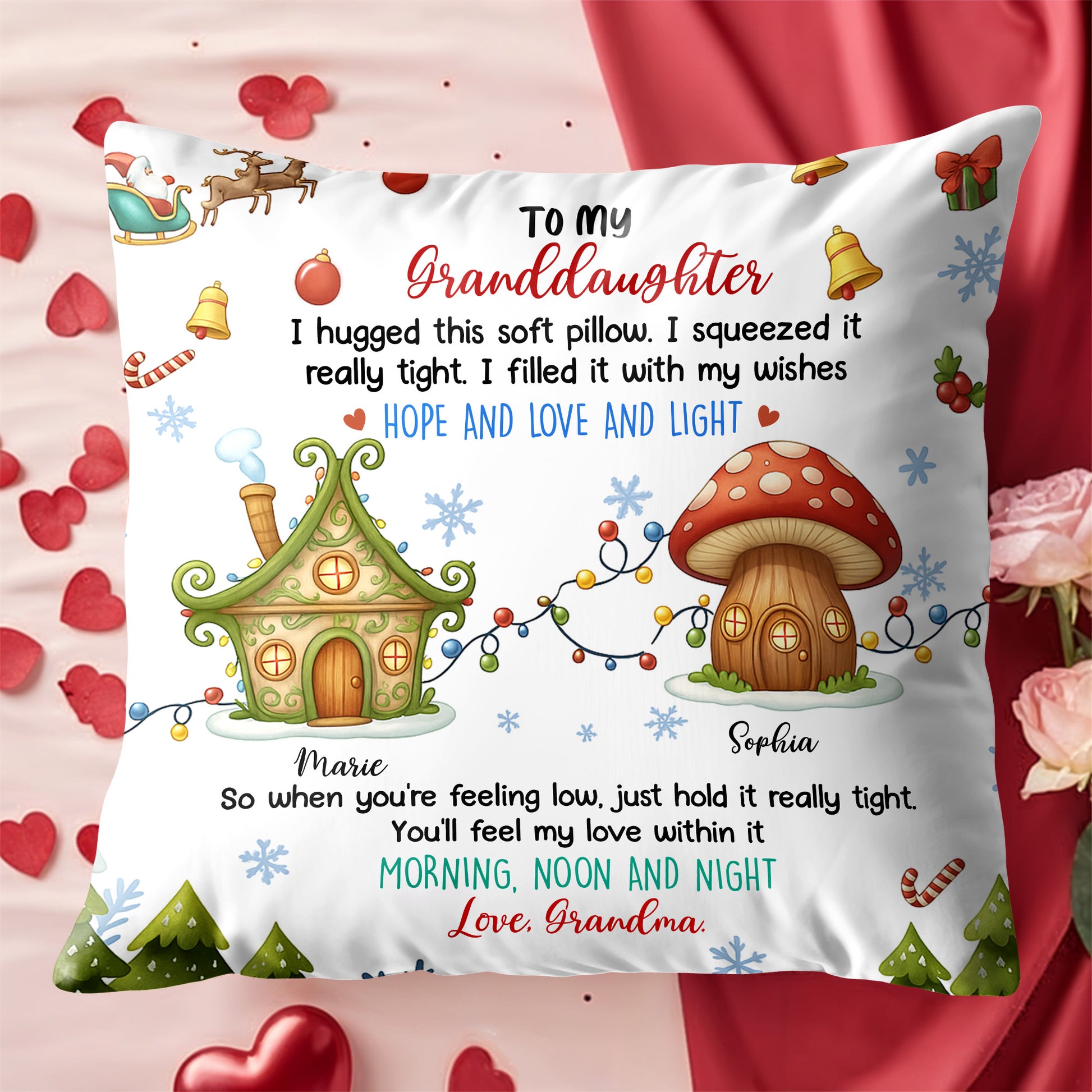 I Hugged This Soft Pillow With Christmas Lights and Gifts