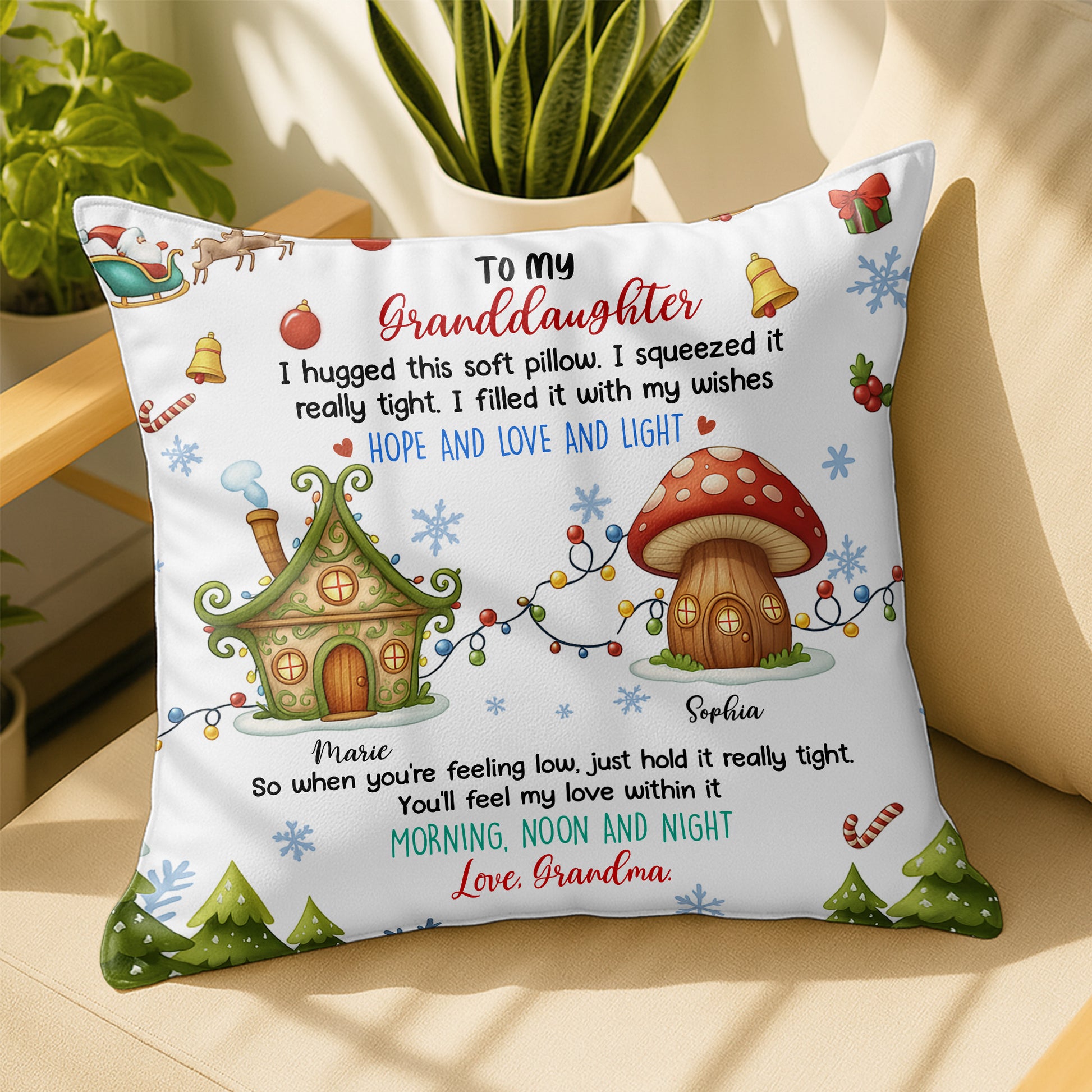 I Hugged This Soft Pillow With Christmas Lights and Gifts